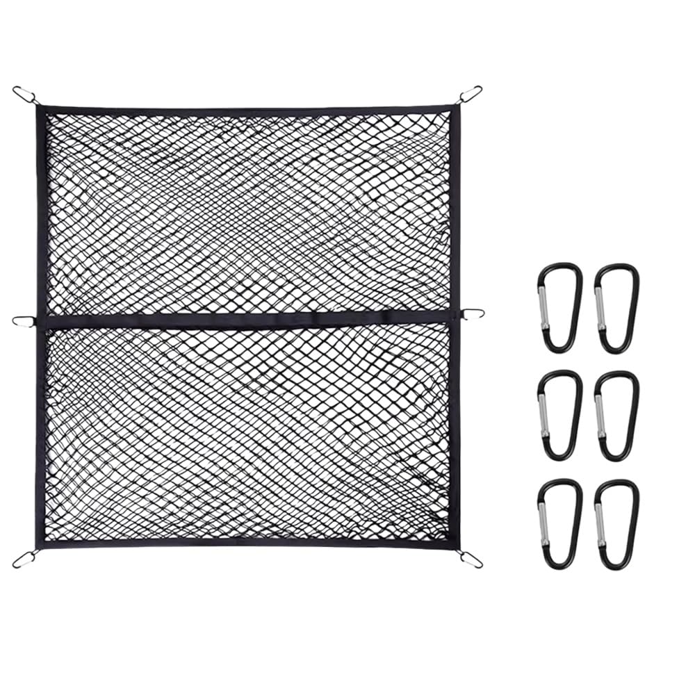 Rete di Carico Elastica Alta 1,2 * 1,2 M per Camioncino Bagagliaio Fissa Strumento Stoccaggio per Bagagli per Auto Rete Portaoggetti Tasca Organizer(Double Layer)