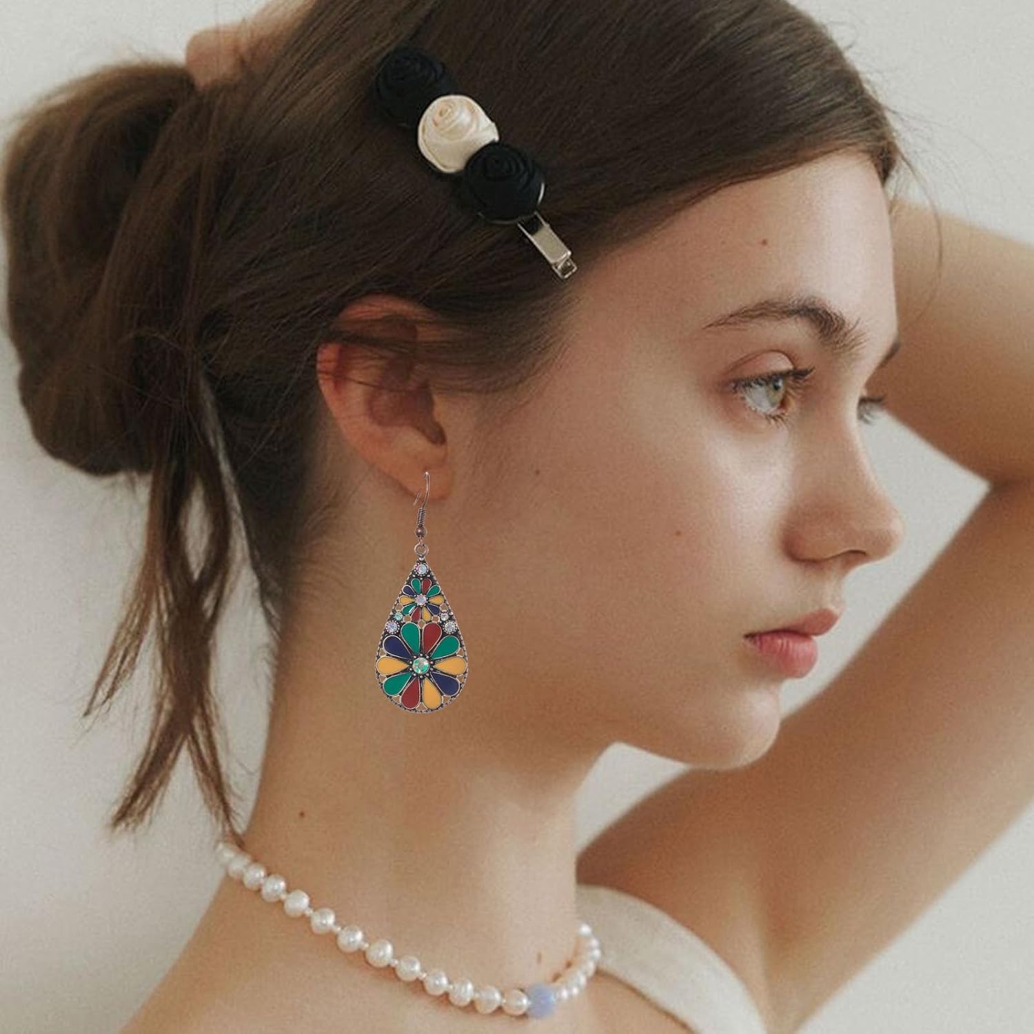 Boho Flower Teardrop Earrings Handmade Trendy Vintage Colorful Hollow Out Flower Floral Dangle Earrings Bohemian Ethnic Statement Jewelry - Image 2