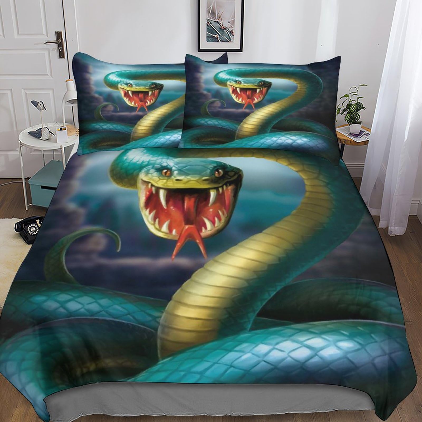 Linge de lit serpent 3D souple en microfibre avec taies d'oreiller pour adulte