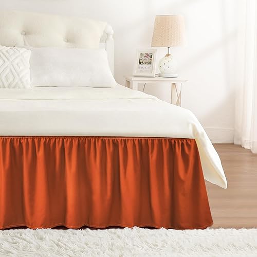 Vista 65 de Falda de cama RIMELA tamaño Queen color verde bebé con caída de 15 pulgadas, falda elástica envolvente, volante que protege contra el polvo