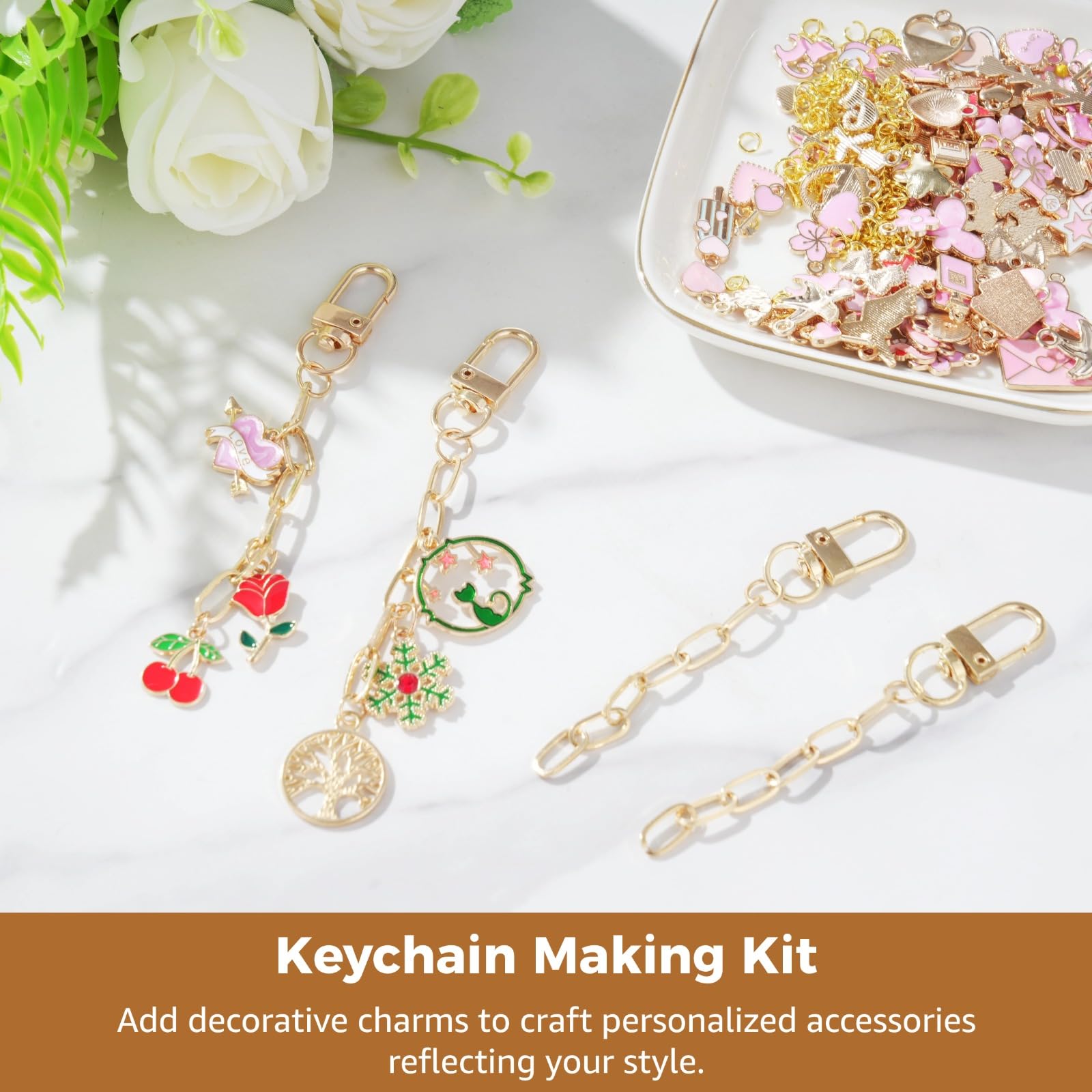 100 Set Schlüsselanhänger Bastelset, goldene Schlüsselanhänger Clips und Haken, Metall Dreh-Schnapphaken mit Schlüsselringen und Kette, DIY Bastelzubehör für Schlüsselanhänger, Schmuck und Taschen