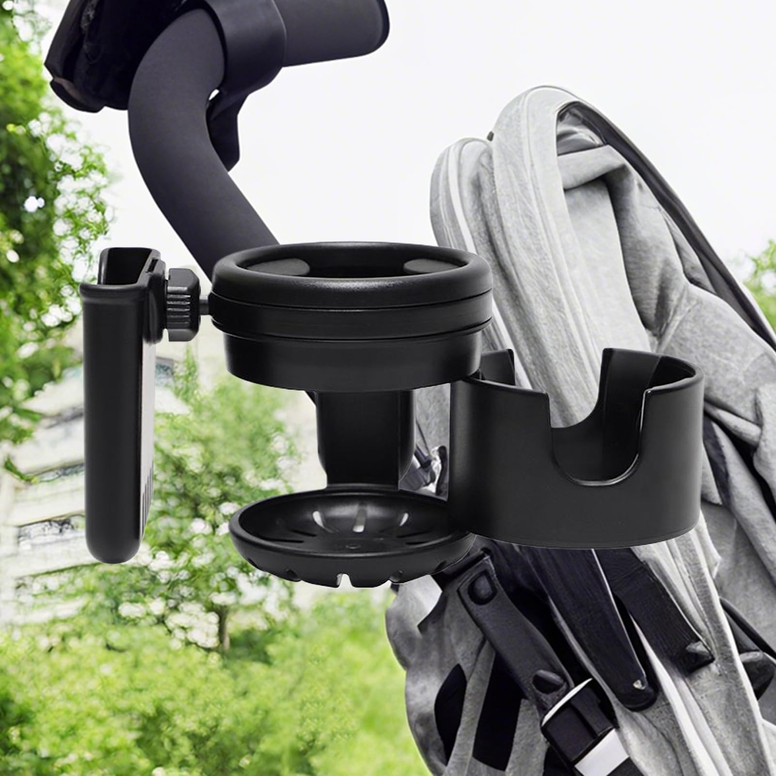 Supporto Bicchiere Passeggino Portabottiglie Multiuso Antiscivolo | Supporto Bevande Antiscivolo con Porta Telefono per Girello Passeggino Carrozzina Monopattino Carrello Spesa Biciclet