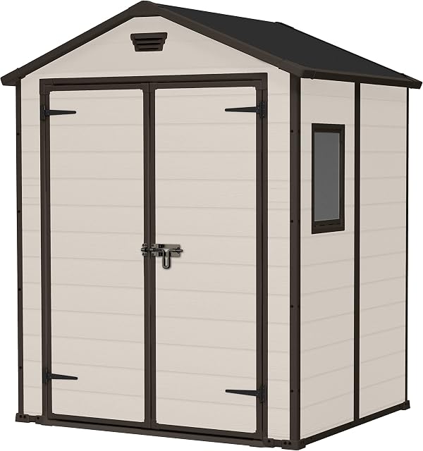Keter Manor Outdoor Garden Storage Shed, Beige, 6 x 5 ft