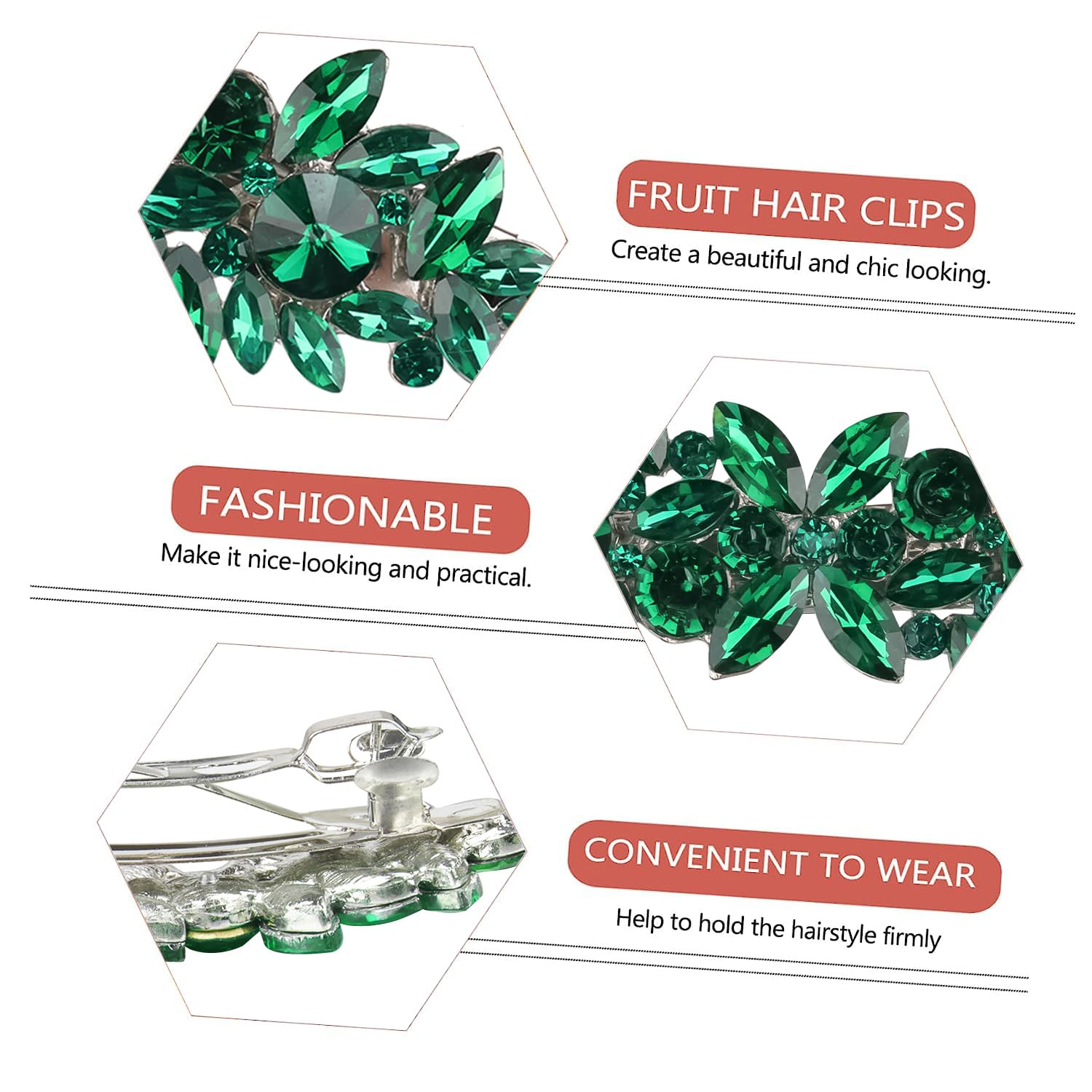 Green Austrian Hair Barrettes, Sparkly Zircon Crystal Hair Clips French Dedign Bridal Fashion Bling Rhinestons Hairpins, Wedding Hairgrip Hair Headwear Accessories for Women Girls