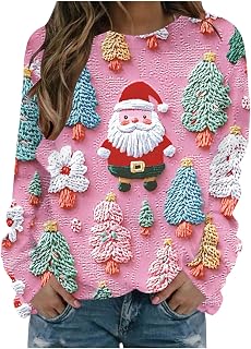 Women's Christmas Sweatshirts Santa Claus Graphic Long Sleeve Pullover Xmas Holiday Party Fall Sweatshirt