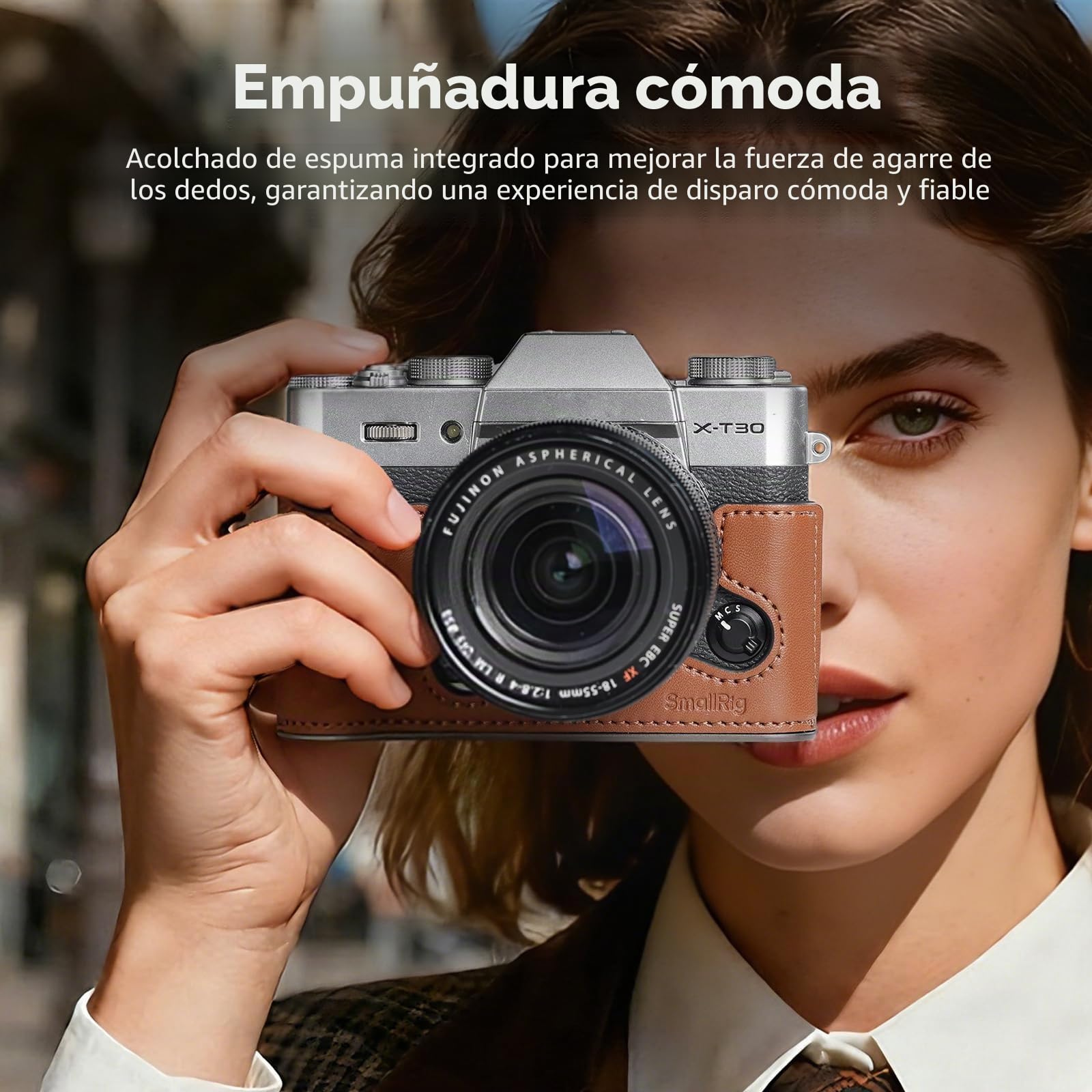 SMALLRIG Media Funda de Cuero con Correa para FUJIFILM X-T30/II/III, Estilo Retro con Marco de Aluminio y Tapa de Botón, Marrón - 5670