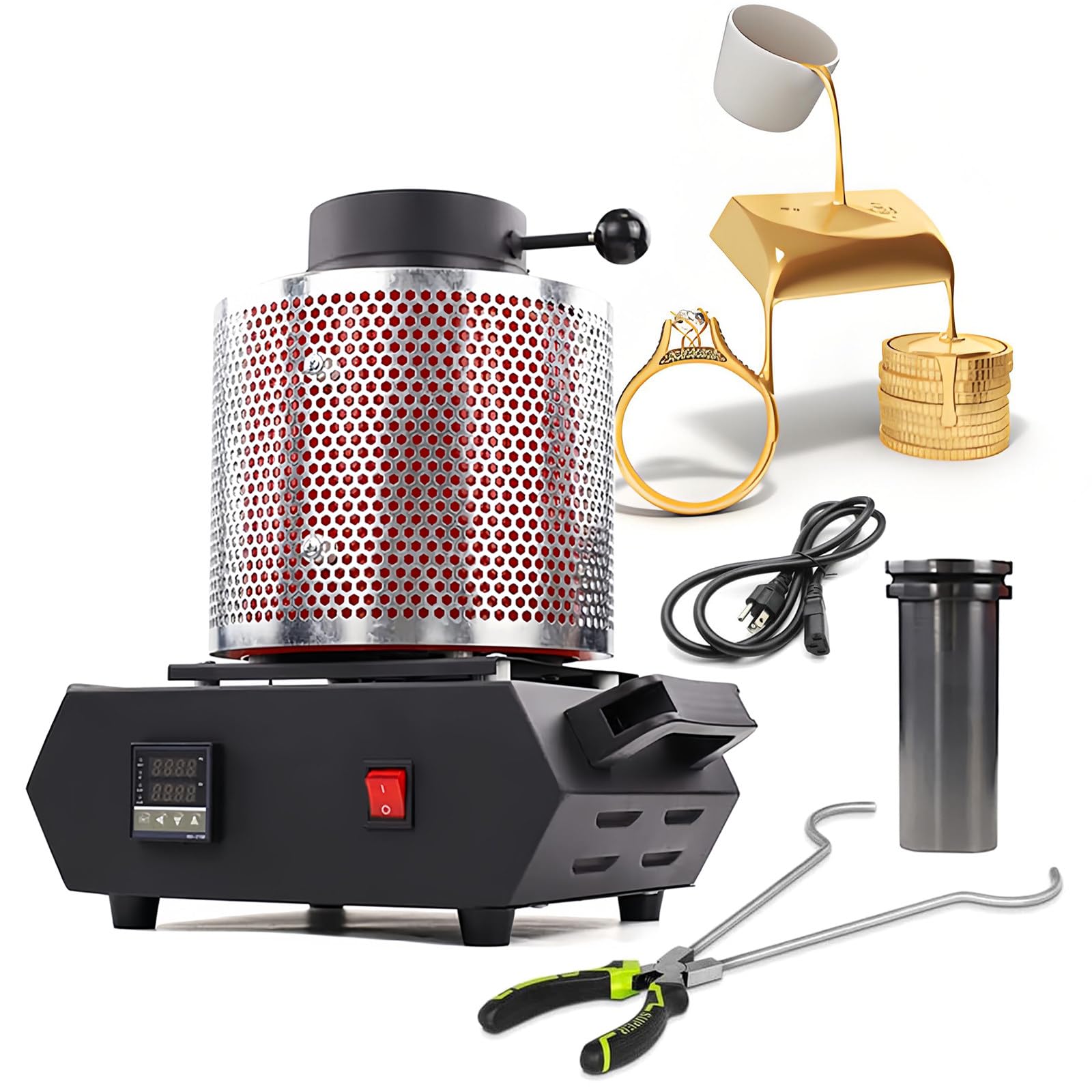 1KG/2KG/3KG Electric Melting Furnace Gold Silver Metal Smelter Jewelry Casting Tool, 1750W Digital Metal Smelting Machine, 2102℉/1150℃ Electric Furnace, Smelter Forge for Copper Aluminum,220V-3KG
