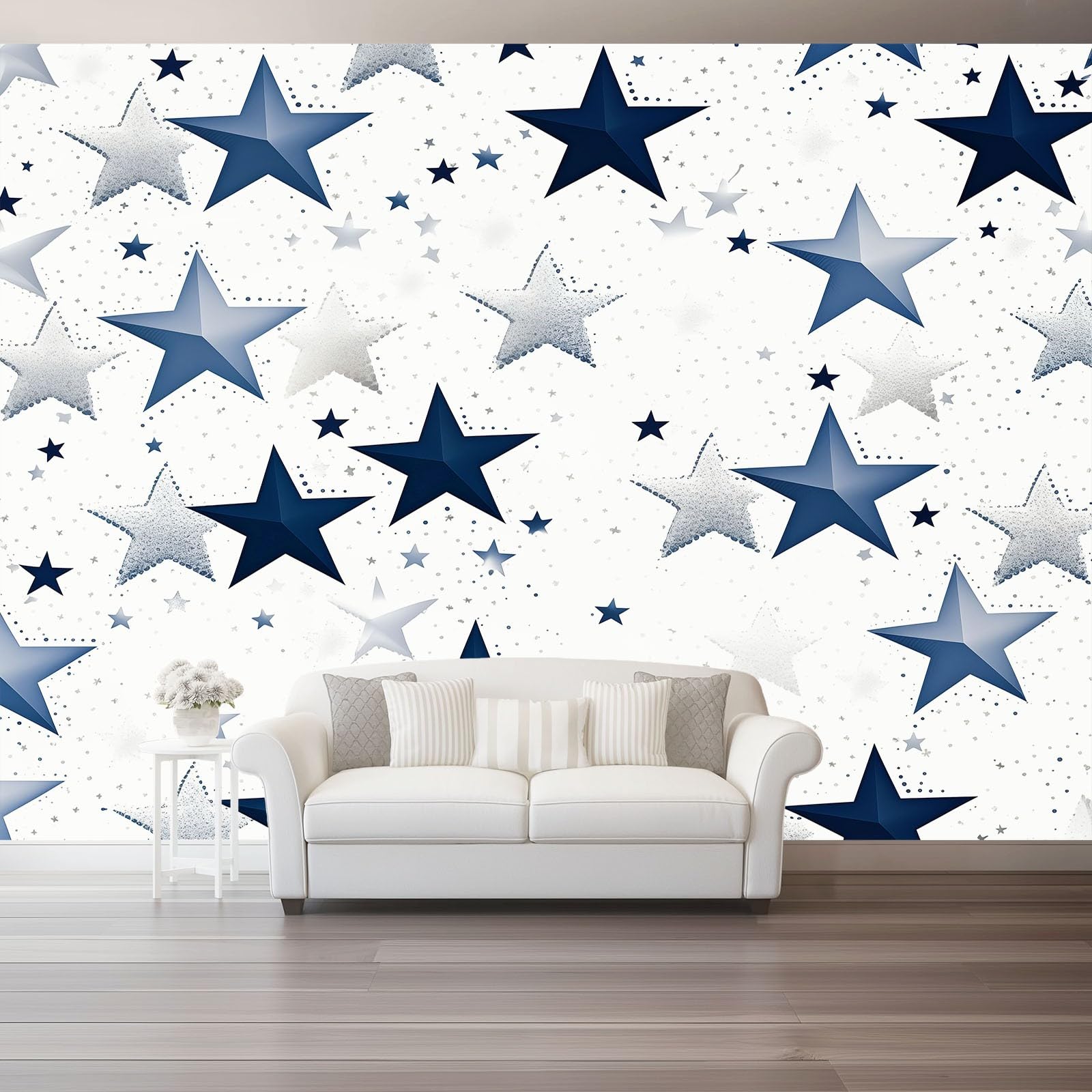 Tapeta minimalistyczna pięcioramienna gwiazda 200 x 140 cm, plakat ze zdjęciami tapeta ścienna dekoracja ścienna salon sypialnia pokój dziecięcy, granatowy srebrny