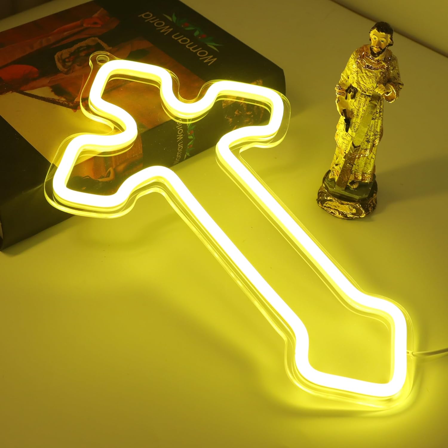 Attivolife Light up Cross Neon Sign, Jesus LED Night Light with Dimmable USB Powered, Home Bedroom Wall Decor Warm White, Best Gifts for Religious Christian Easter Birthday Party Wedding Christmas