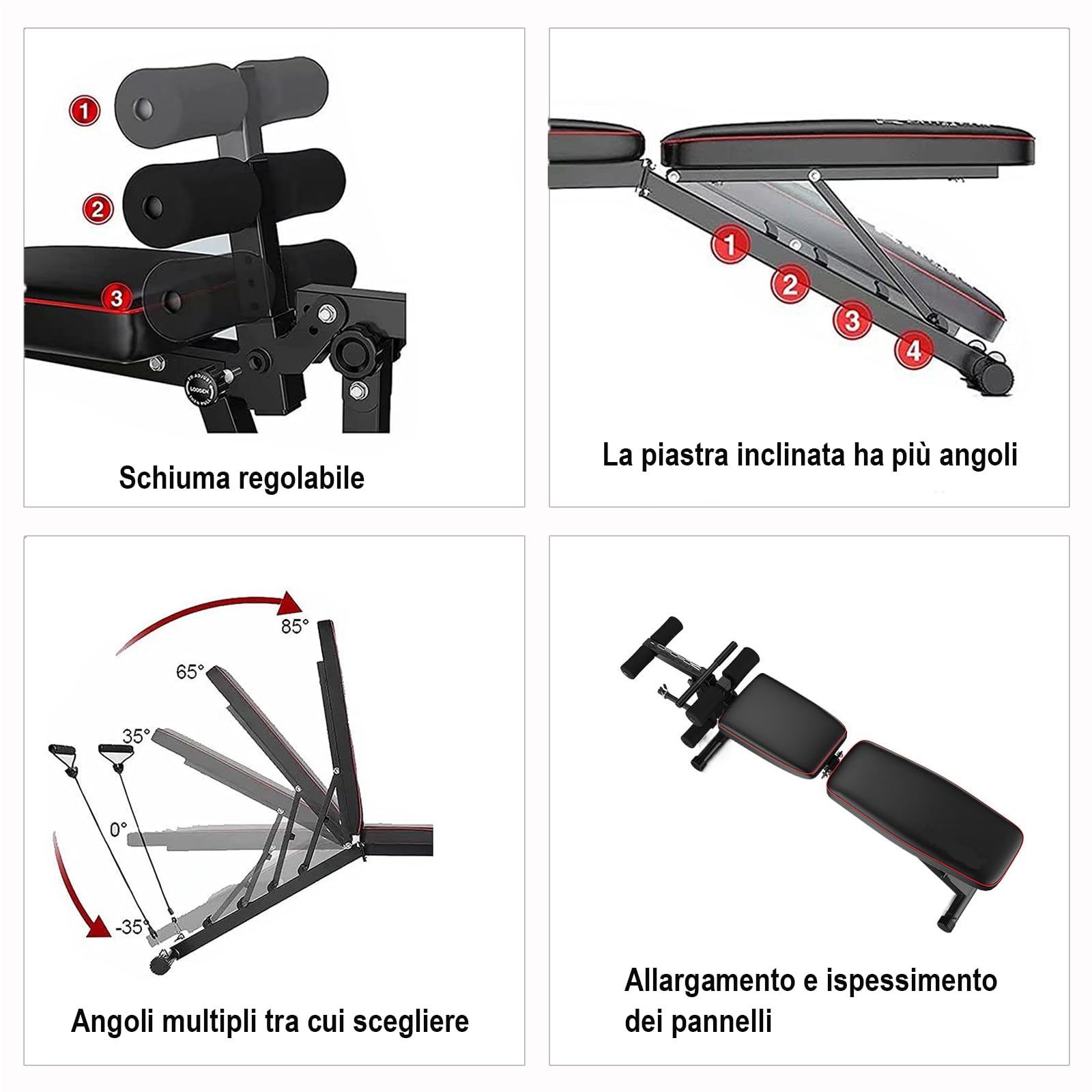Panca Multifunzione Palestra Casa, Panca Palestra Pieghevole, Bench per Addominali con Leg Extension Leg Curl Pesi Schienale Regolabile in 4 Livelli Dischi per manubri non inclusi