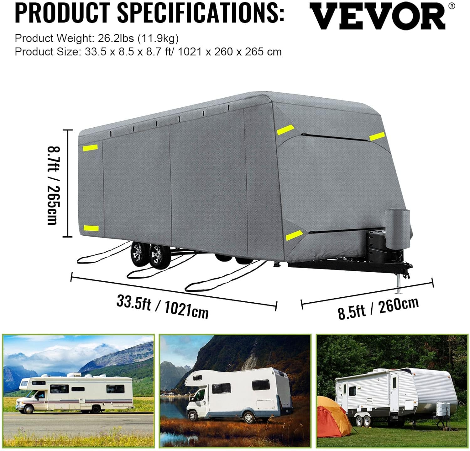 VEVOR RV Cover, 30'-33' Travel Trailer RV Cover, Windproof RV & Trailer Cover, Extra-Thick 4 Layers Durable Camper Cover, Waterproof Ripstop Anti-UV for RV Motorhome with Adhesive Patch & Storage Bag : Automotive
