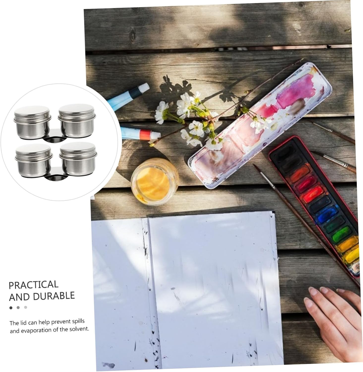 2pcs Stainless Steel Oil Palette Cups Lid for Painting Brush Washing Art Brush Cleaner for Mixing and Easy Cleanup Schools and Home