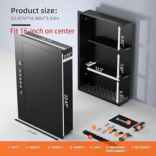 Miniatura 6 de XDeer Caja fuerte de seguridad de pared plana oculta en la pared, caja fuerte biométrica oculta para huellas dactilares, cajas fuertes electrónicas