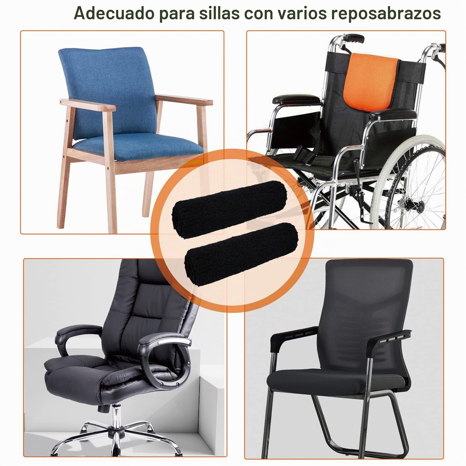Almohadillas para reposabrazos para sillas de Ruedas, 2 Unidades de reposabrazos, Fundas Acolchadas de Espuma viscoelástica, Accesorios para sillas de Ruedas para Personas Mayores y Adultos (Negro)