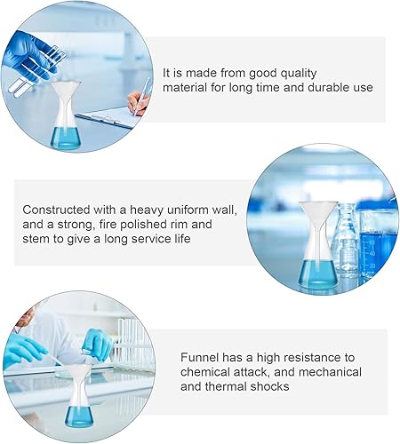 Miniatura 5 de Hemobllo Juego de embudo de vidrio de embudo de polvo, cristalería para laboratorios de 1.772 in, 1.969 in, 2.953 in, 3.937 in (4 piezas)