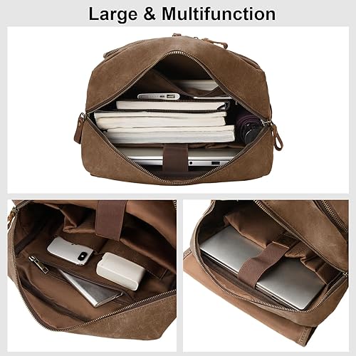 Miniatura 4 de Waxed Canvas Vintage Backpack Casual Genuine Leather Laptop Travel Rucksack for Men Women