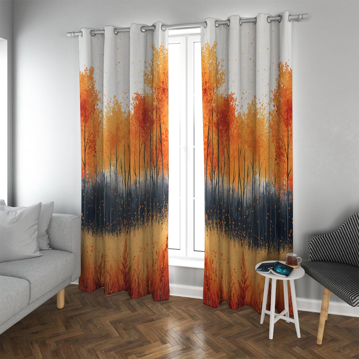 Rideaux occultants automne salon 2 panneaux W132xL160cm