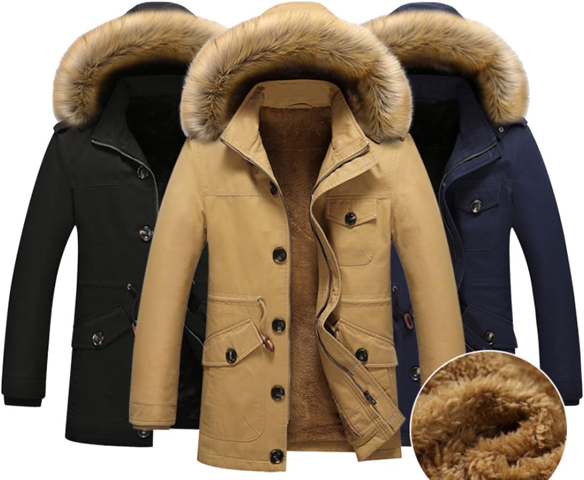 YGT Men's Winter Thicken Cotton Parka Jacket with Removable Hood Fleece Outwear Jacket …