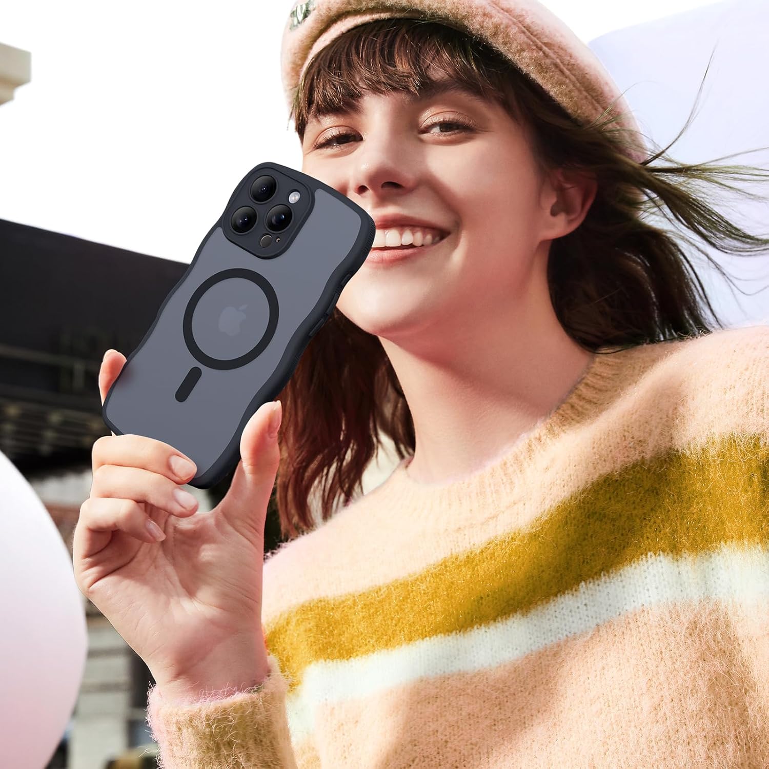 for iPhone 16 Pro Case with MagSafe, Upgraded [Full Camera Protection] [Fit for MagSafe] [Mil-Grade Drop] Cute Wave Translucent Non-Slip Phone Case for iPhone 16 Pro 6.3", Black - Image 8