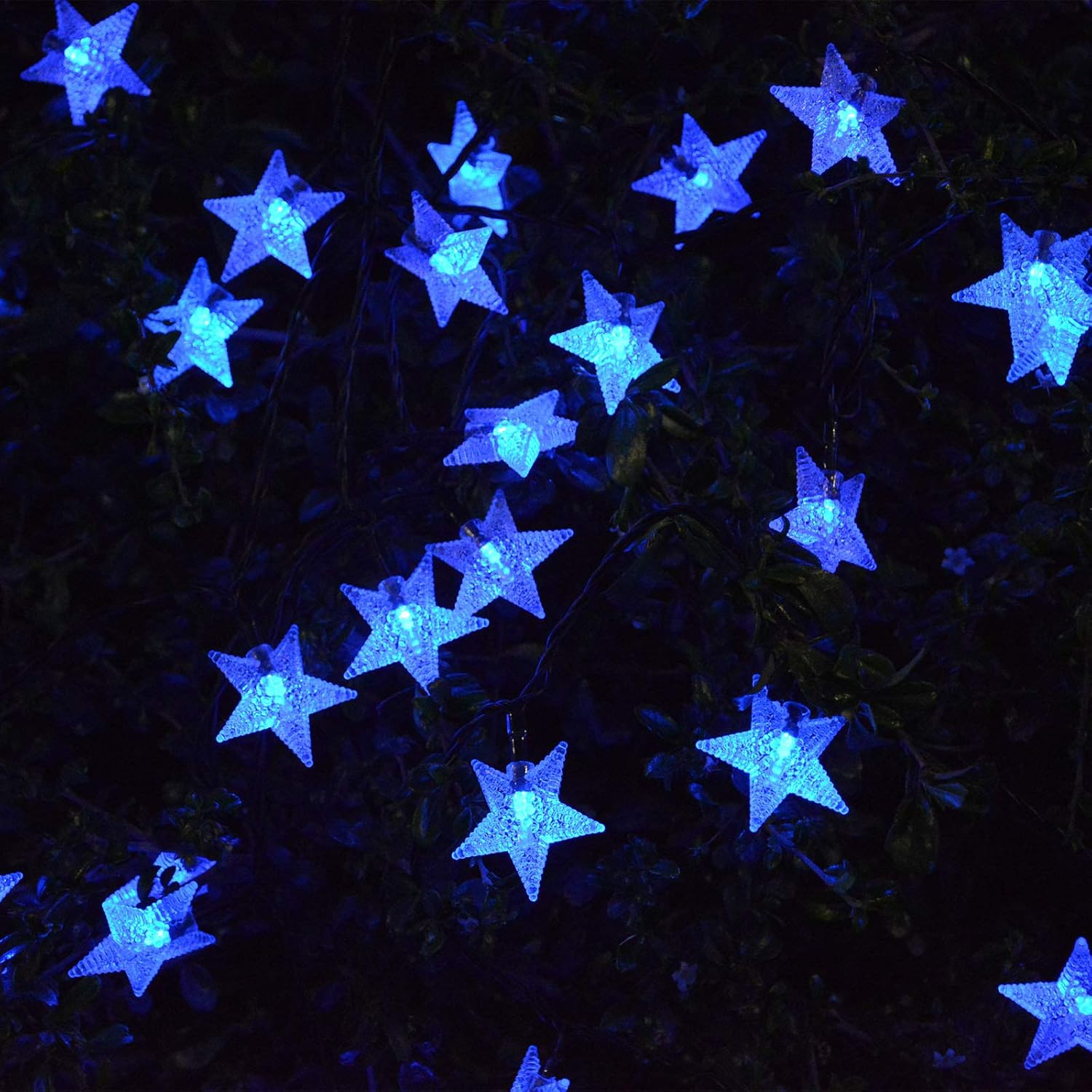 Windpnn 【Upgraded 120LED】 Blue Solar String Lights Outdoor Decorations Lights, 8 Modes Star String Lights Solar Powered Christmas Lights for Lawn Patio Yard Umbrella Independence Day Decor