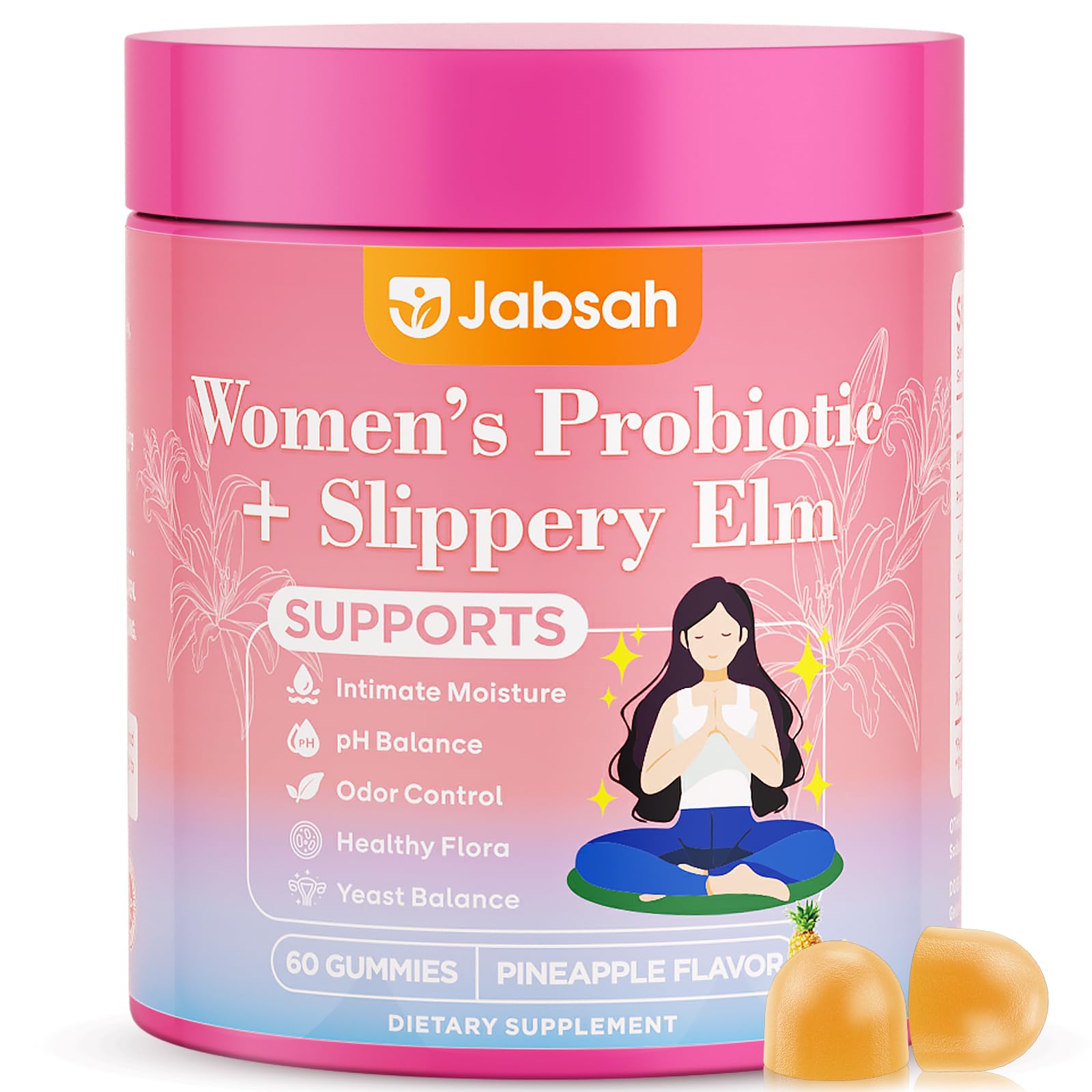 Her Juicy Feminine Probiotics Gummies for Women, Women's Probiotic Gummy with Slippery Elm - Supports pH Balance, Vaginal Health, Gut & Immune System Health for Women - Tasty Pineapple (60 Count)