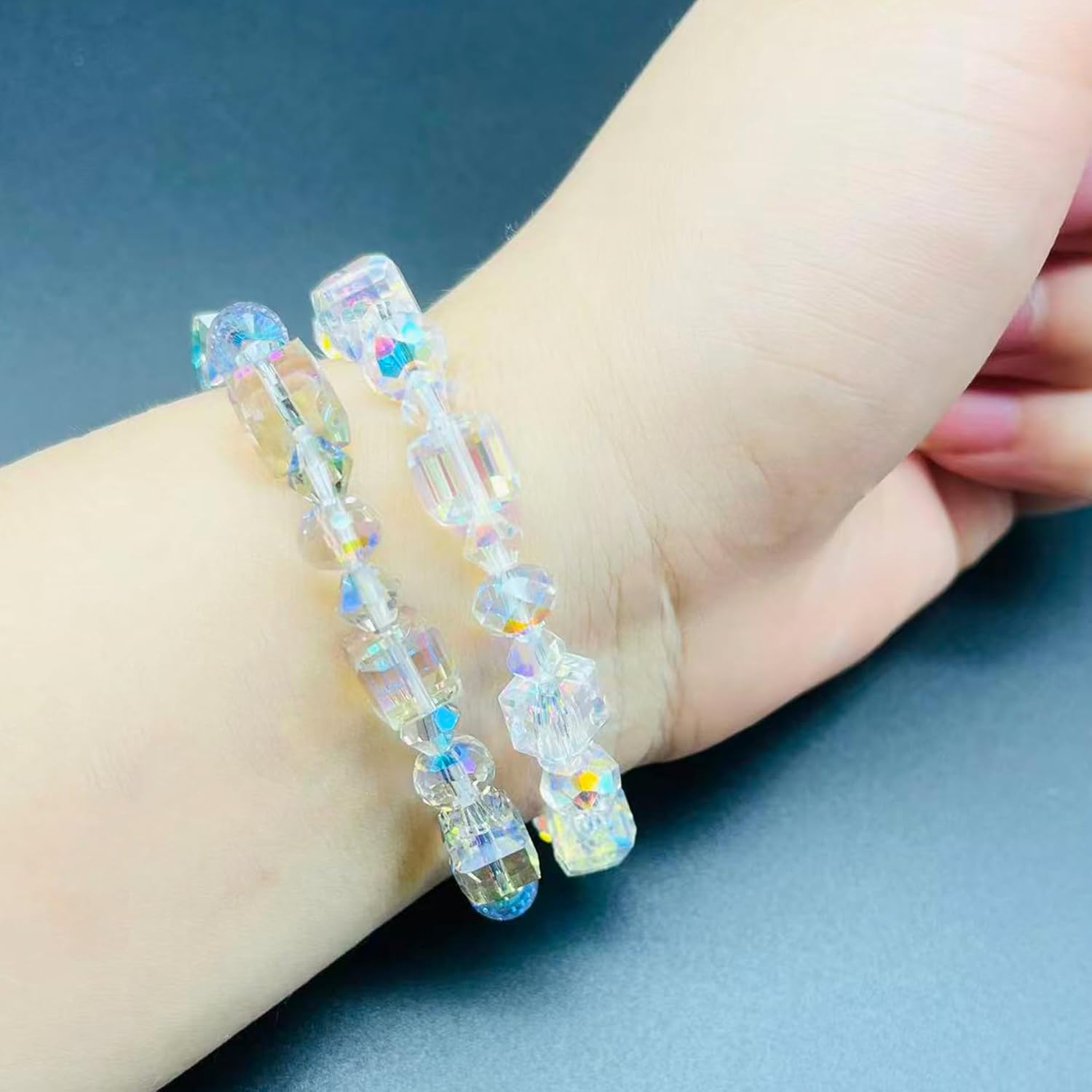 Crystal Bracelet for Women Fashion 7 Inch Approximately Rainbow Sparkling Crystal Bracelet with Adjustable Elastic Cord - Image 6
