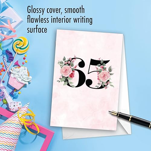 Miniatura 5 de NobleWorks - Tarjeta de felicitación de cumpleaños número 65 con sobre de 5 x 7 pulgadas (1 tarjeta) Floral Age 65 C8258MBG