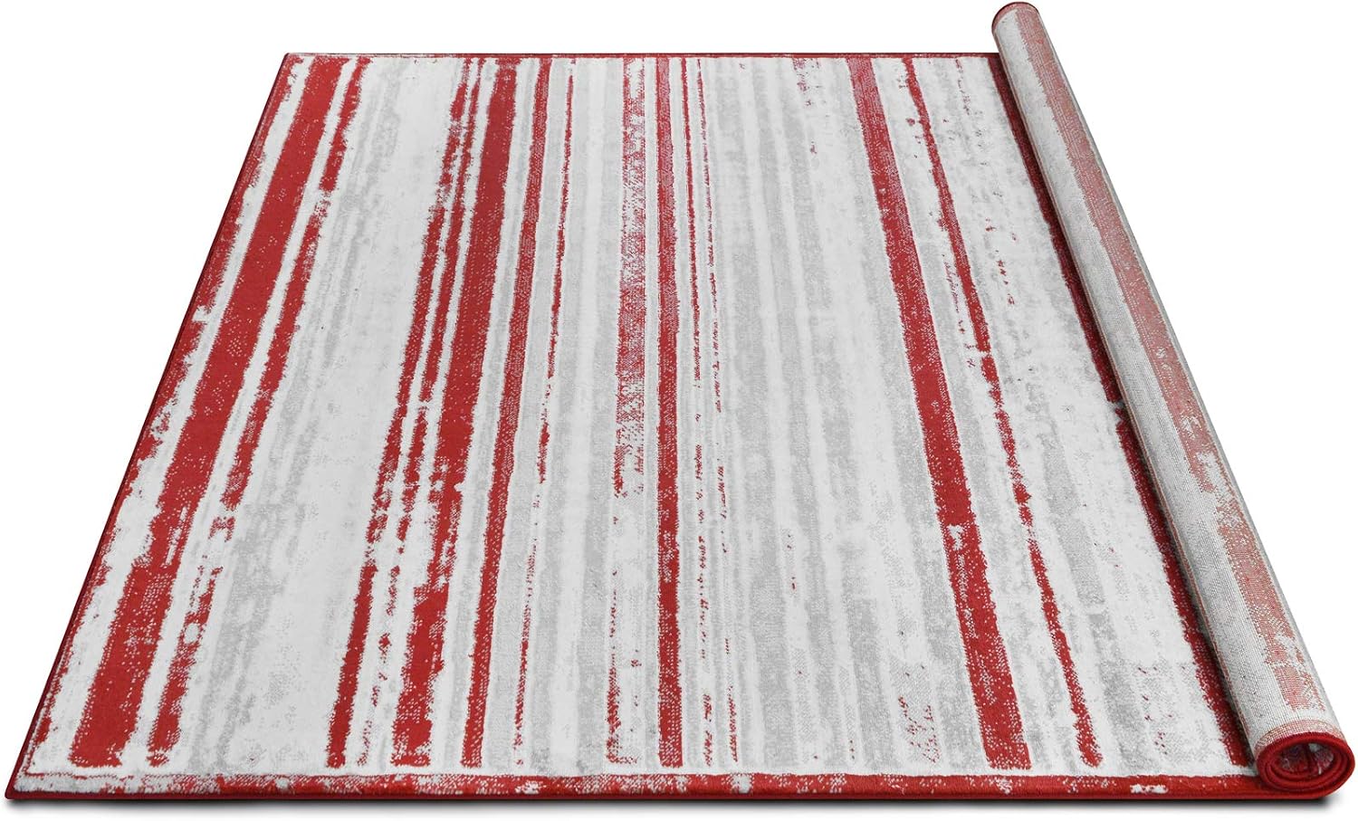 HR Red & Gray Rugs Stripped Pattern Area Rug 5x7 Contemporary Carpet Gray Ultra-Soft Luxury Living Room Area Rug