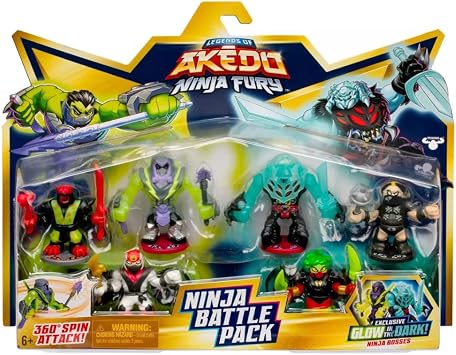 Sunday Sunshine Exclusive Legends of Akedo Ninja Fury Battle Pack Action Figure Set - 6 Pack with 2 Exclusive Glow-in-The-Dark Ninja Bosses Bossmode Glitchblade and Spirit Weaver