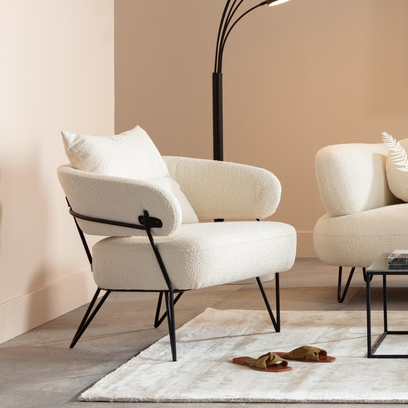 Tectake Kuschelsessel Mit Bouclé Bezug - Runder Relaxsessel Für Wohnzimmer & Kinderzimmer In Creme-weiß