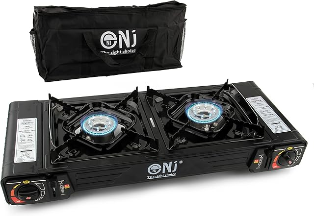 NJ DS-22 Double Camping Gas Stove 2 Burner Portable Cooker Carry Bag Butane BBQ Outdoor