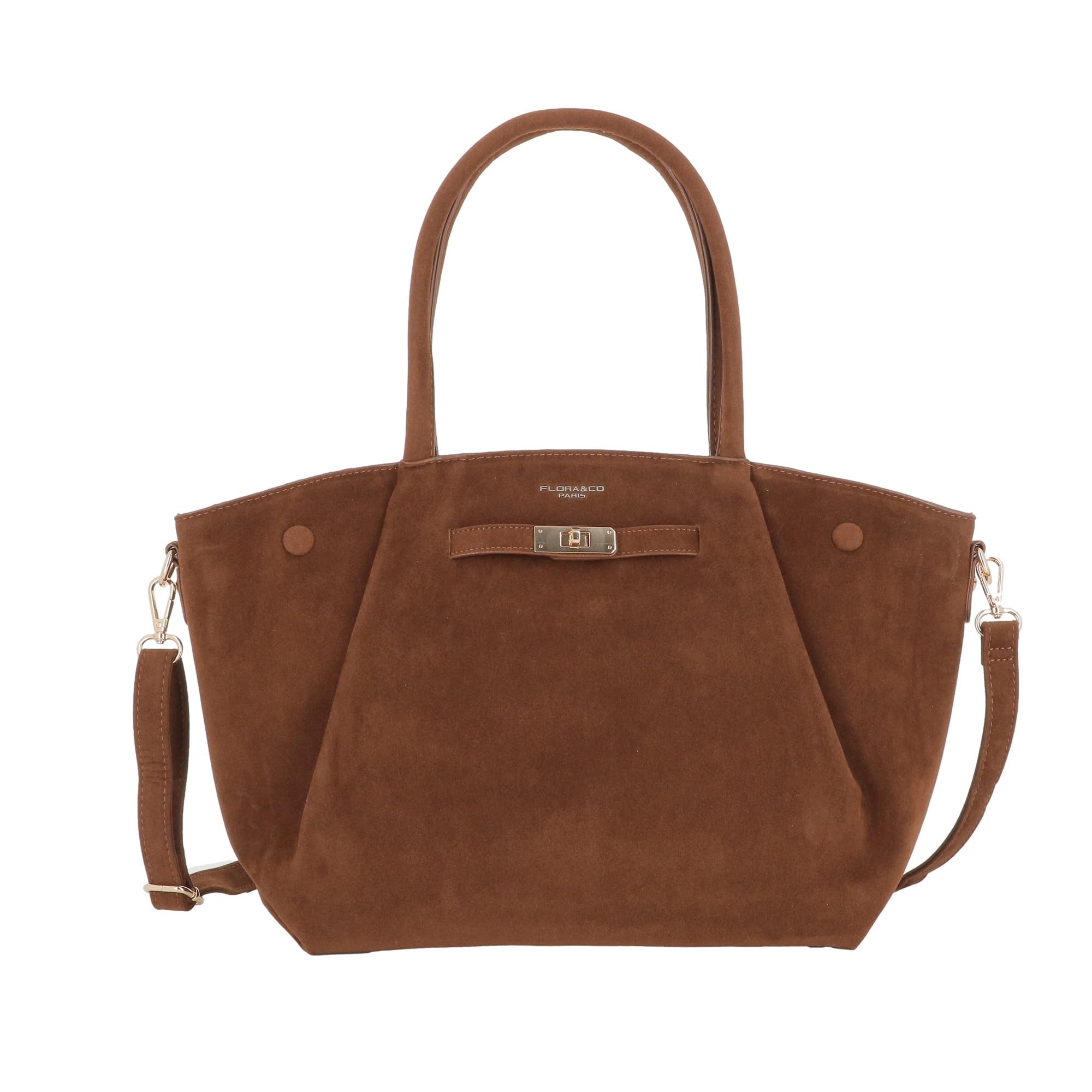 flora & co Sac à Main Femme en Similicuir Effet Daim Suédé - Cabas Fourre-Tout Format A4 pour Bureau Cours - Sac De Shopping Grande Capacité - Chic Élégant