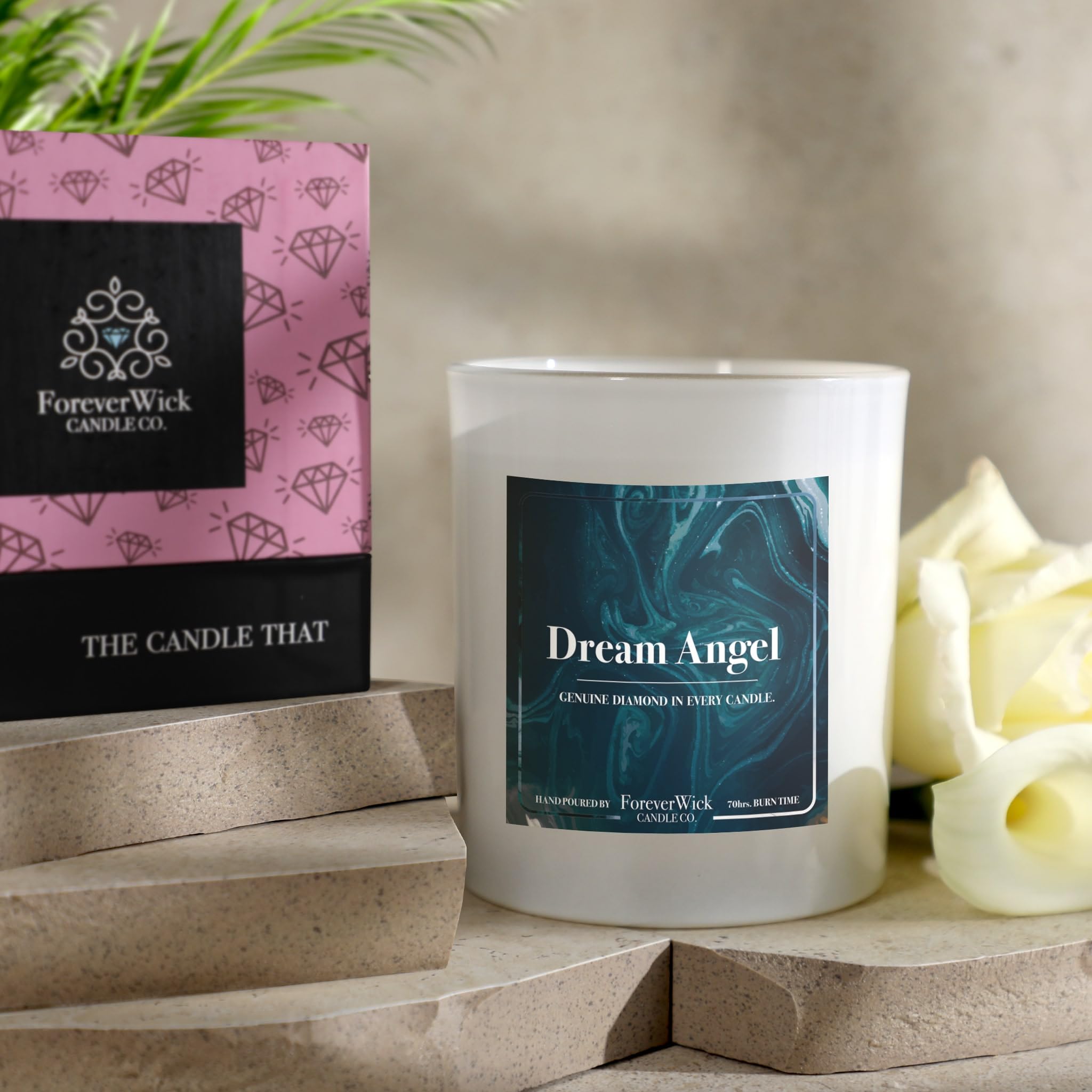 Foreverwick Dream Angel Creamy Vanilla Surprise Soy Wax Candle with Diamond Inside 14Oz Jar, Large Candles, Scented, Gift Women, Glass, Double Pour Inspired, 70 Hours