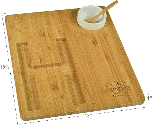 Miniatura 2 de Picnic at Ascot Tablero de quesoembutidos de bambú personalizado personalizado con un surco fresado en forma de letra para galletas  Incluye salsa