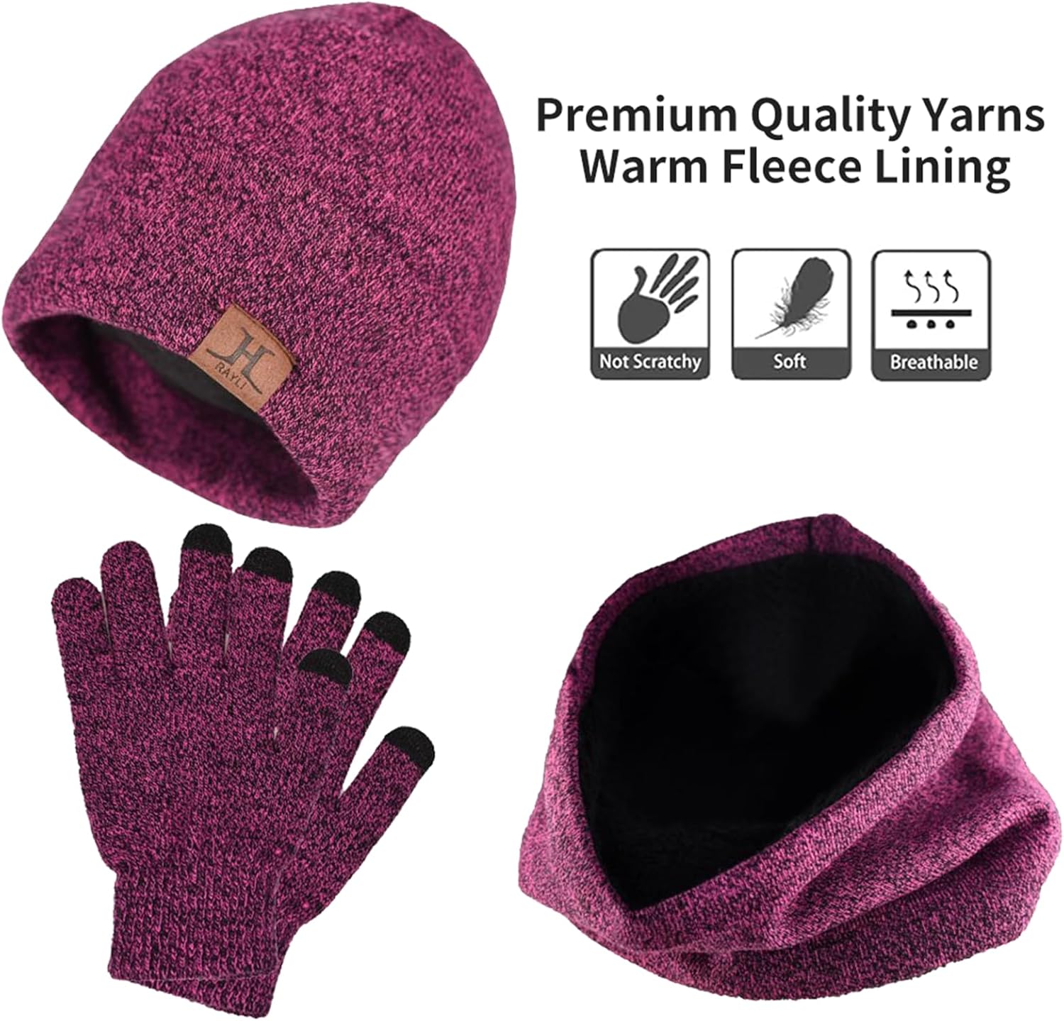 Kehen Winter Beanie Hats Scarf Touchscreen Gloves Set for Men Women Thick Beanies Skull Cap Neck Warmer with Fleece Lined - Image 3