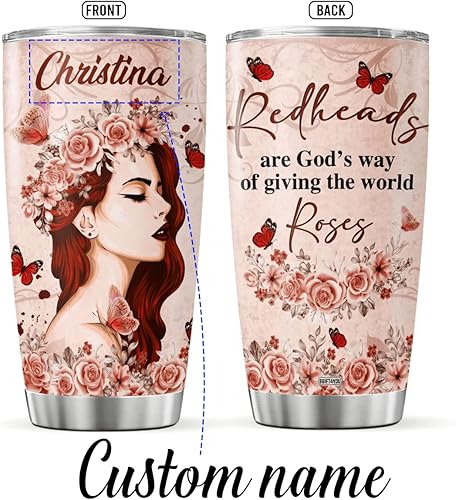 Miniatura 2 de Vaso de café personalizado, taza de viaje floral de cabeza roja con tapa, nombre personalizado, regalos de cumpleaños para mujeres, amigos, mamá,