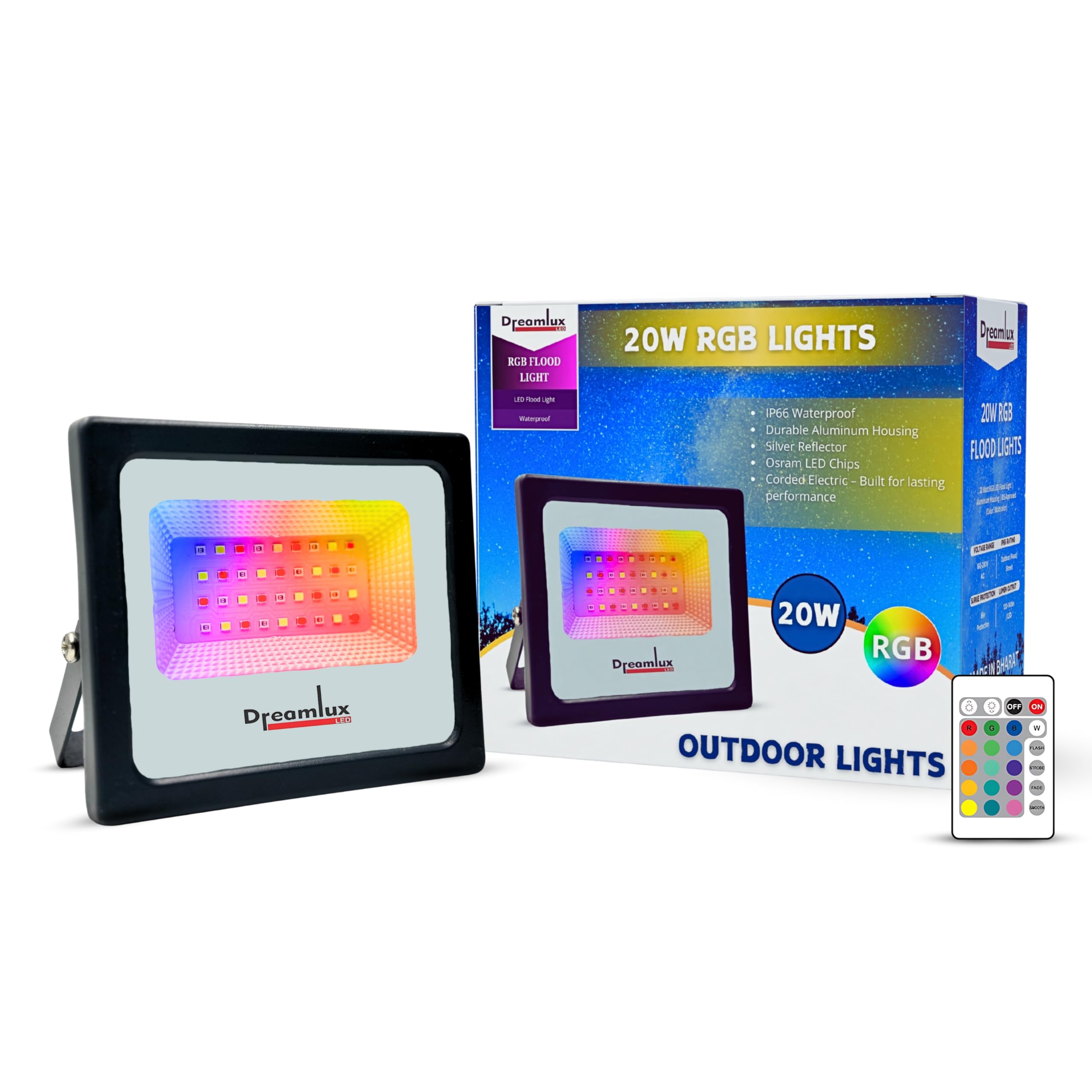 Dreamlux 20 Watt RGB Flood Light Down Chock with Remote Control for Home | Outdoor Lights IP66 Waterproof Decoration Light, DJ Light, Aluminium Body (20-Watts, 1, Count) (B0DHW38TDY) Amazon Price History, Amazon Price Tracker