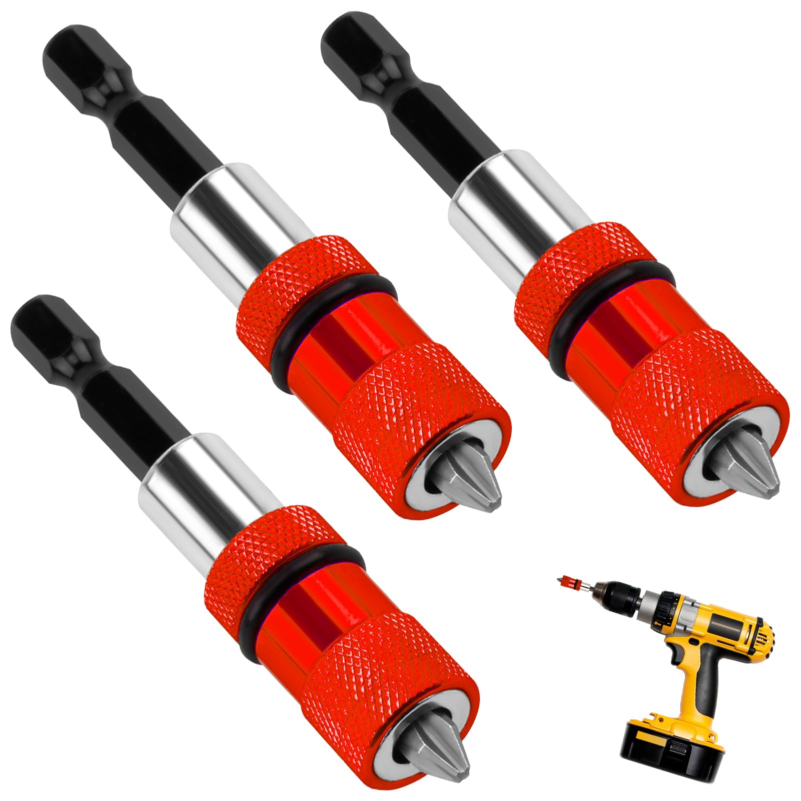 Set de 3 Puntas Atornillador Imantadas, Portapuntas Magnético para Paneles de Yeso, Punta Pladur con Diseño Ajustable, Compatible con Atornilladores Inalámbricos y Taladros Manuales (Rojo)