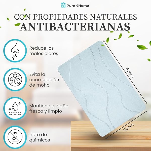 Pure 4Home Alfombra Diatomita Baño 60x40 – Secado Rápido, Antideslizante y Antibacteriana – Alfombrilla Piedra Diatomita Super Absorbente – Alfombrilla Diatomita - Stone Bath Mat (Grey Waves) - 3