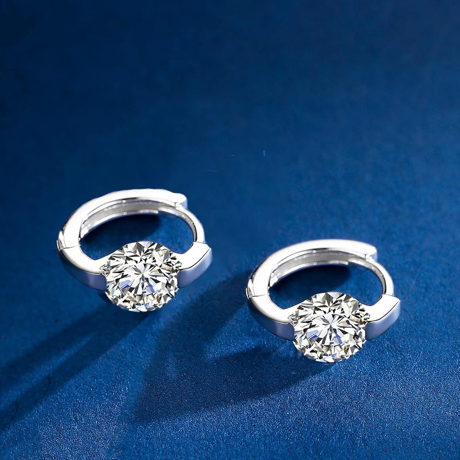 Moissanite Hoop Earrings, Moissanite Earring White Gold Plated Sterling Silver Huggie Hoop Earrings for Women Gift - Image 5