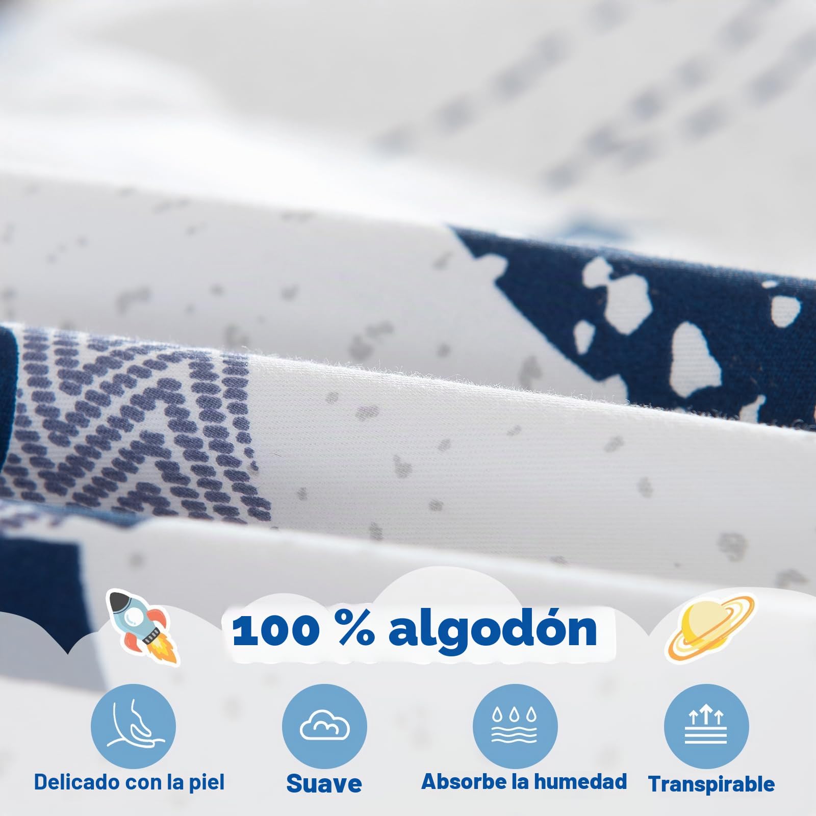 Qucover Juego de Cama para Niño Cama 105 Funda Nordica Infantil 155x220 cm,100% Algodón, Cama Individual, Reversible Diseño de Cosmos para Dormitorio de los Niños