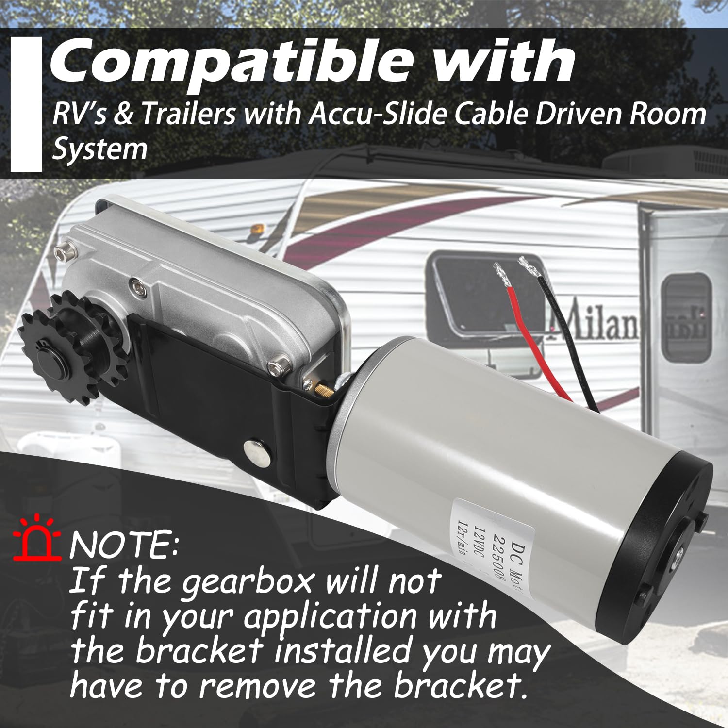 225008 RV Slide Out Motor & Gear Housing Compatible with RV's & Trailers with Accu-Slide Cable Driven Room System, Replace for ‎R25075 RV Side Motor & ‎R25076-1 Gearbox R25076 RV Slide Out Gearbox