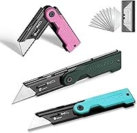 Vista 11 de WORKPRO Juego de 3 cuchillos plegables utilitarios, cortador de caja de cuchillas de cambio rápido, cuchillo de afeitar con clip para cinturón, 10