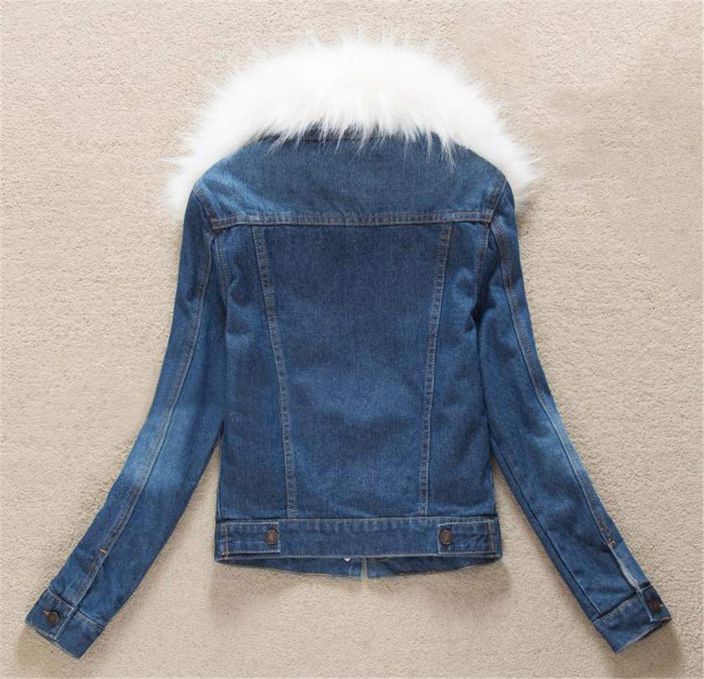 Chaqueta vaquera para mujer con forro polar sintético, abrigo corto de jeans de invierno con Cuello de piel sintética desmontable