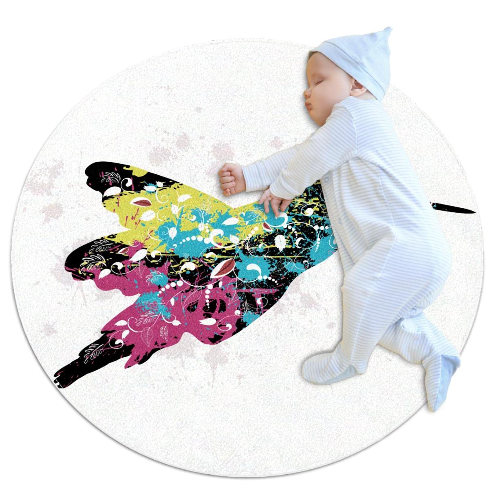 Tapis de salle de bain oiseaux rond 1m antidérapant pour chambre d'enfant