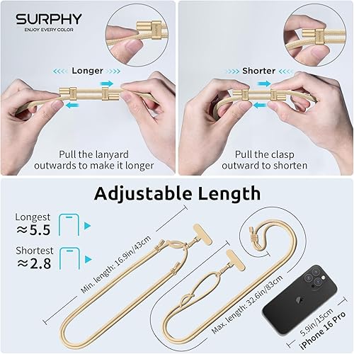 Miniatura 6 de SURPHY Cordón para teléfono, correa cruzada ajustable para teléfono con 2 pestañas de amarre para teléfono celular, hebillas de metal de alta