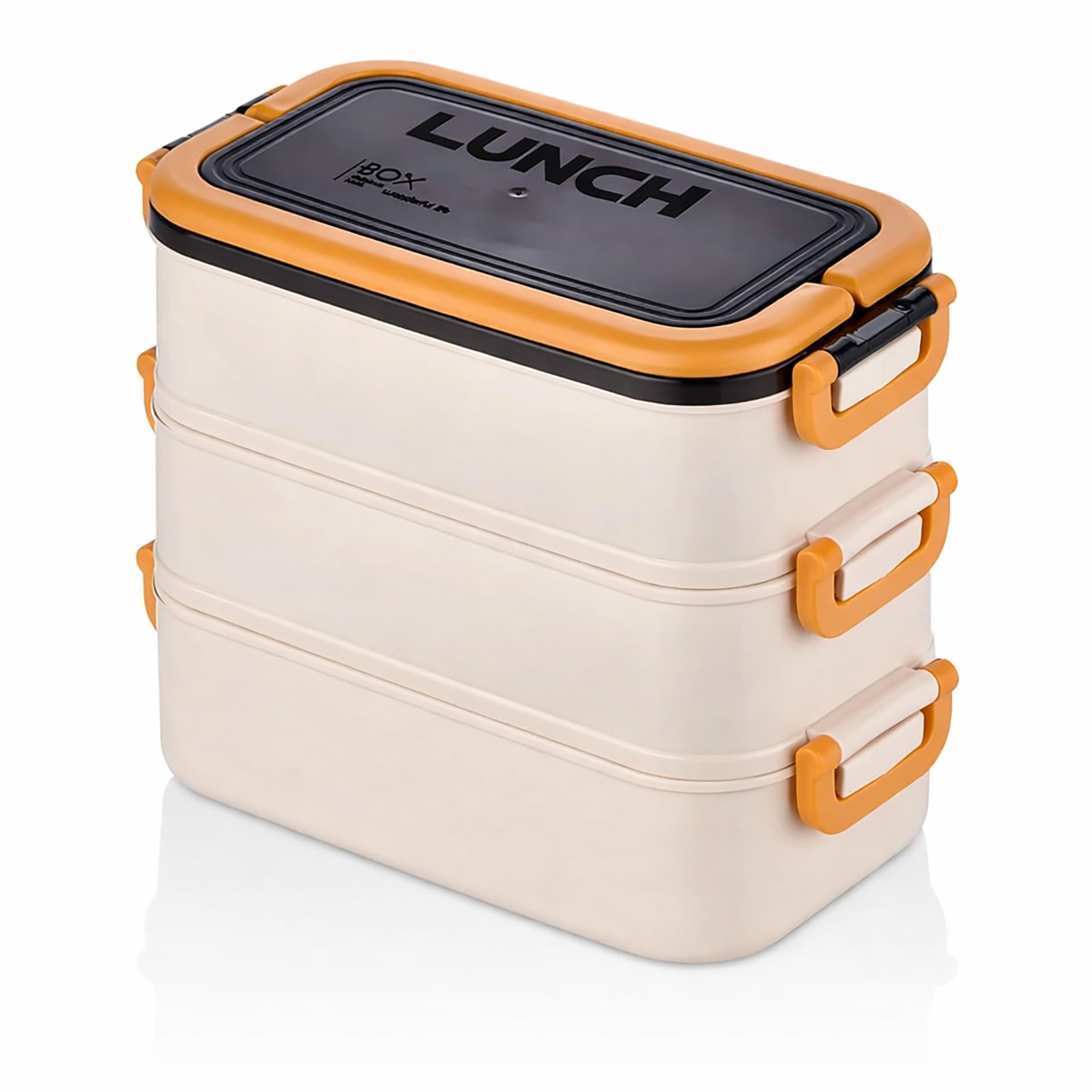 Promosyonca 3 Katlı Taşınabilir Yemek Kabı, Bento Lunch Box, Diyet Beslenme Kutusu, Çatal Kaşık Dahil, BPA İçermez 19 x 16,5 x 11,5 cm (Turuncu)