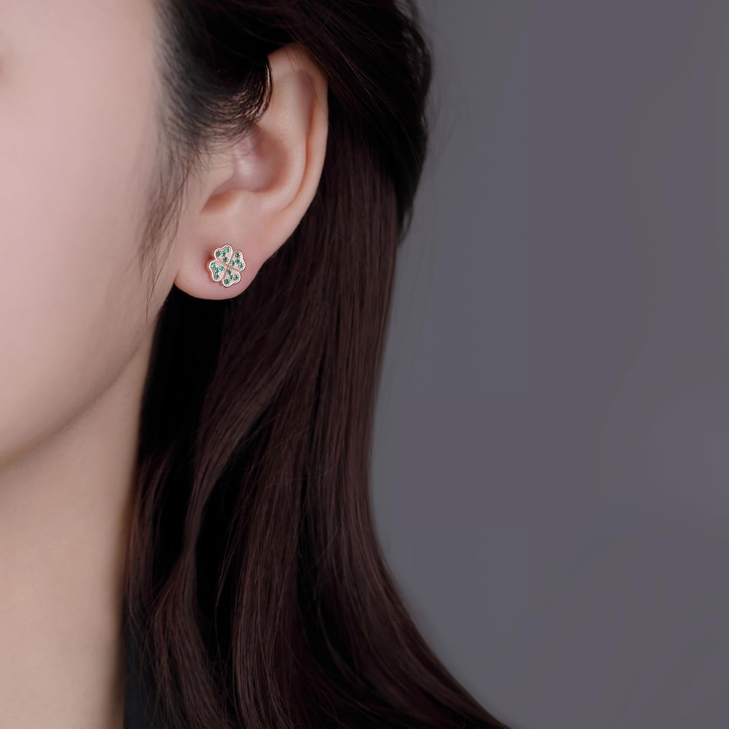 Reffeer Solid 925 Sterling Silver Four Leaf Clover Earrings Stud for Women Teen Girls CZ Clover Stud Earrings Green St Patricks Day Earrings - Image 2
