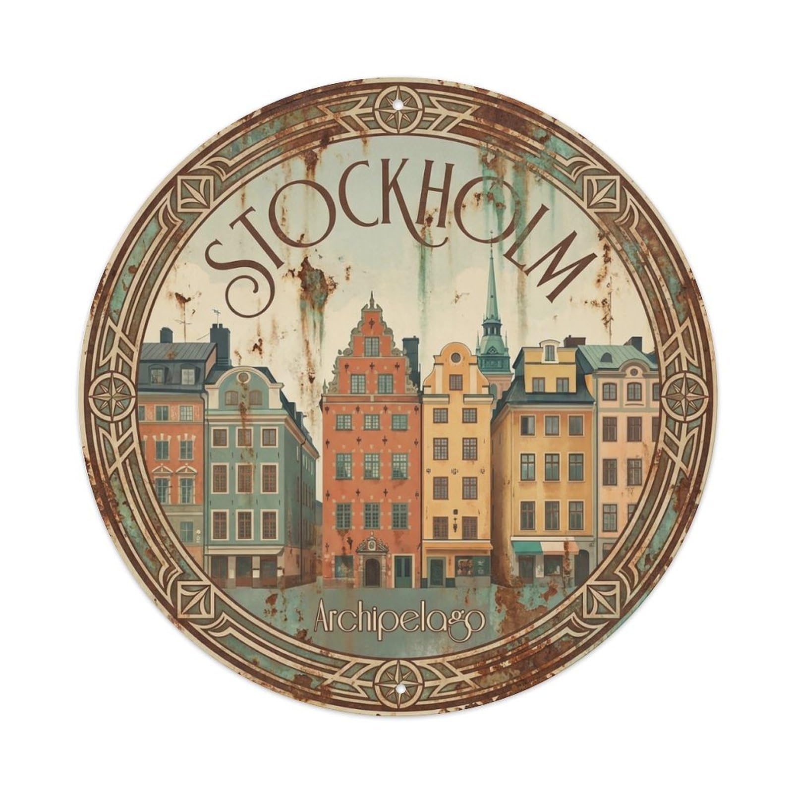 Vintage Travel Stockholm Sweden Elegant Metal Tin Sign