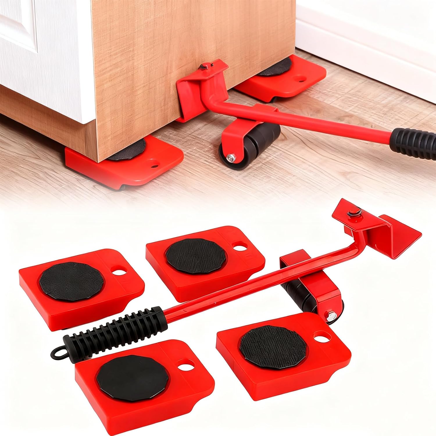 Upgrade Furniture Lift Mover Tool Set with Adjustable Height Lifter & 4X 360° Wheels - Heavy Duty 440LBS Capacity Moving Kit for Sofa, Refrigerator(Yellow)